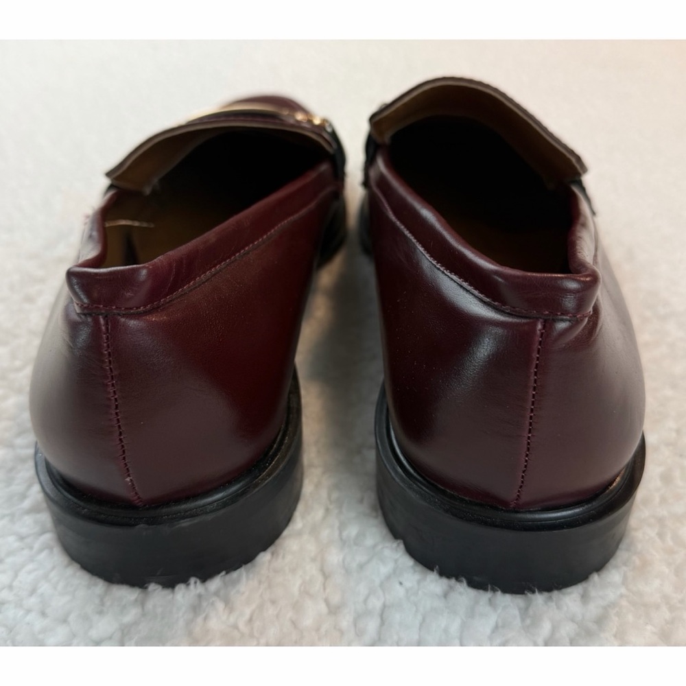 ZARA • Burgundy Leather Fringe Loafers w/ Gold Horsebit Hardware, EU 40 (US 9) - Picture 6 of 16